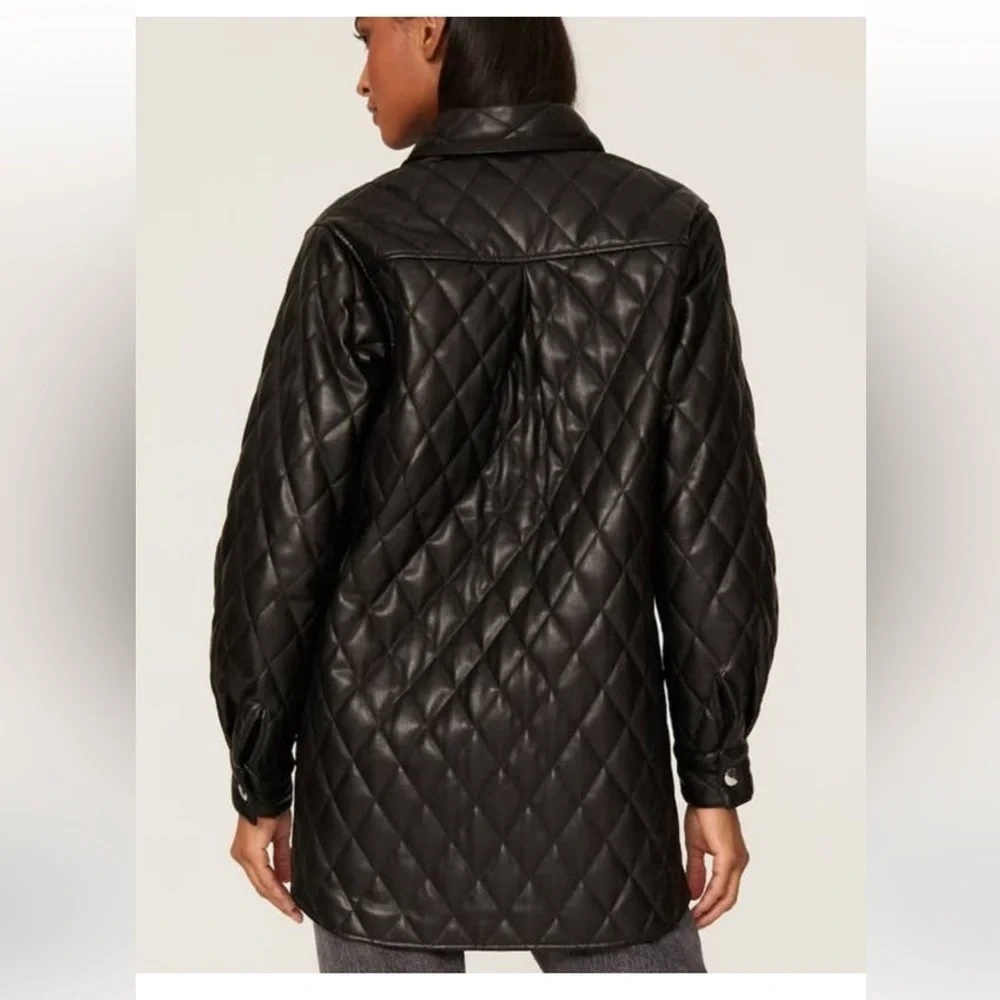 Maje Baneta Quilted Faux Leather Jacket Glossy Solid Black 38 MED/LARGE as is